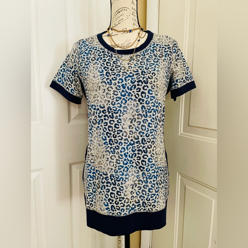 DG2 by Diane Gilman Blue and Grey Leopard Print Top